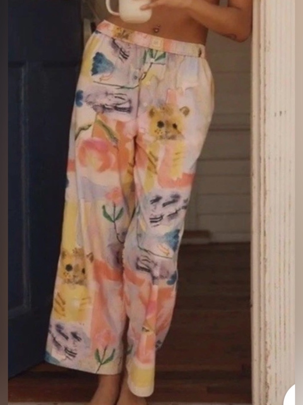 Anthropologie LyreBird Wren Boxer Pants Whimsical Watercolor XL Pink Yellow